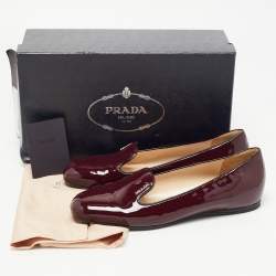 Pre Owned Prada Burgundy Patent Leather Smoking Slippers Size 39.5
