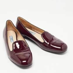 Pre Owned Prada Burgundy Patent Leather Smoking Slippers Size 39.5