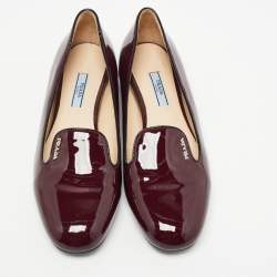 Pre Owned Prada Burgundy Patent Leather Smoking Slippers Size 39.5