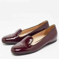 Pre Owned Prada Burgundy Patent Leather Smoking Slippers Size 39.5