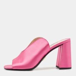 Prada Pink Satin Block Heel Slide Sandals Size 36