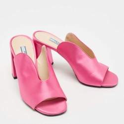 Prada Pink Satin Block Heel Slide Sandals Size 36