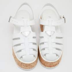 Prada White Rubber Cork Wedge Ankle Strap Sandals Size 40