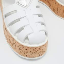 Prada White Rubber Cork Wedge Ankle Strap Sandals Size 40