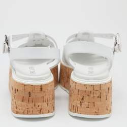 Prada White Rubber Cork Wedge Ankle Strap Sandals Size 40
