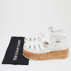 Prada White Rubber Cork Wedge Ankle Strap Sandals Size 40