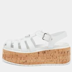 Prada White Rubber Cork Wedge Ankle Strap Sandals Size 40