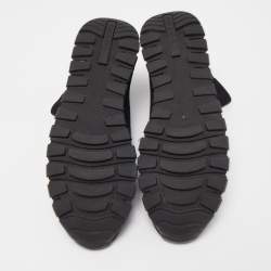 مملوكة مسبقًا Prada Black Knit Fabric Sock Runner High Top Sneakers Size 40