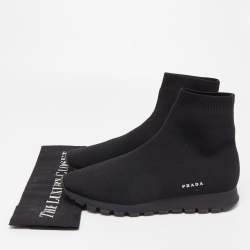 مملوكة مسبقًا Prada Black Knit Fabric Sock Runner High Top Sneakers Size 40