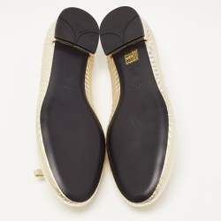مملوكة مسبقًا Prada Gold Quilted Leather Bow Ballet Flats Size 42