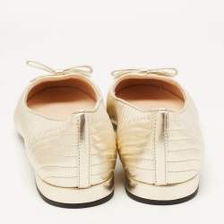 مملوكة مسبقًا Prada Gold Quilted Leather Bow Ballet Flats Size 42