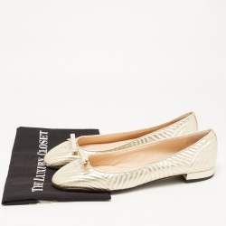 مملوكة مسبقًا Prada Gold Quilted Leather Bow Ballet Flats Size 42