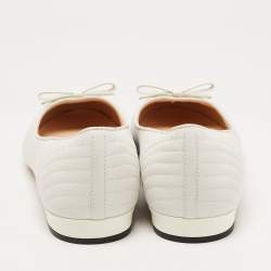 Pre Owned Prada White Quilted Leather Bow Ballet Flats Size 42