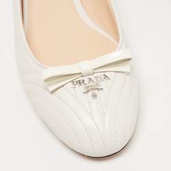 Pre Owned Prada White Quilted Leather Bow Ballet Flats Size 42