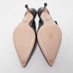 مملوكة مسبقًا Prada Black Saffiano Vernice Leather Bow Pointed Toe Mules Size 39