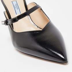 مملوكة مسبقًا Prada Black Saffiano Vernice Leather Bow Pointed Toe Mules Size 39