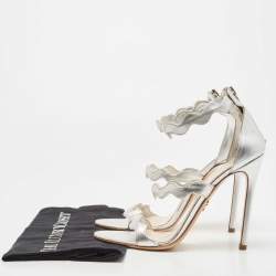Prada Silver Leather Ankle Strap Sandals Size 39.5