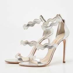 Prada Silver Leather Ankle Strap Sandals Size 39.5