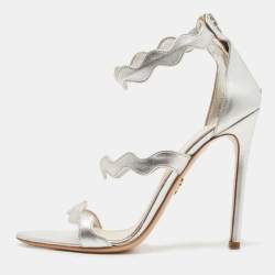 Prada Silver Leather Ankle Strap Sandals Size 39.5