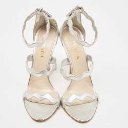 Prada Silver Leather Ankle Strap Sandals Size 39.5