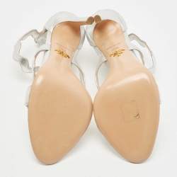 Prada Silver Leather Ankle Strap Sandals Size 39.5