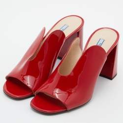 Prada Red Patent Leather Cut Out Mules Size 39.5