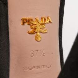 Prada Black Suede Peep Toe Platform Ankle Strap Booties Size 37.5