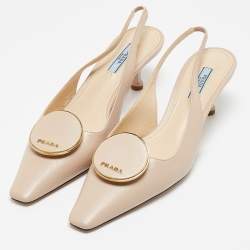Pre Owned Prada Beige Leather Slingback Pumps Size 39