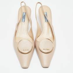 Pre Owned Prada Beige Leather Slingback Pumps Size 39