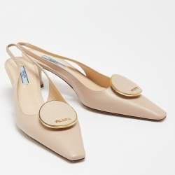 Pre Owned Prada Beige Leather Slingback Pumps Size 39