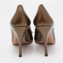 Prada Metallic Patent Leather Crystal Embellished Peep Toe Pumps Size 38