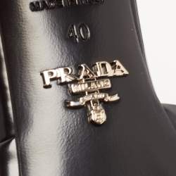 Prada Black Leather Brushed Heeled Slides Size 40