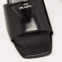 Prada Black Leather Brushed Heeled Slides Size 40