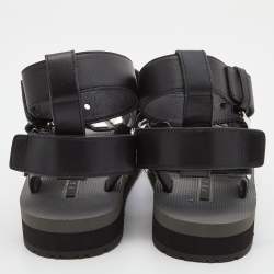 Prada Black Leather and Rubber Punk Stud Ankle Strap Flat Sandals Size 37.5