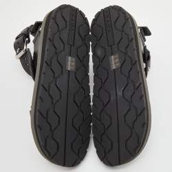 Prada Black Leather and Rubber Punk Stud Ankle Strap Flat Sandals Size 37.5