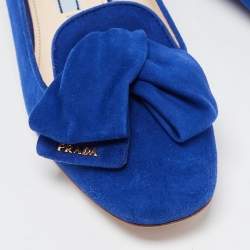 Pre Owned Prada Blue Suede Bow Ballet Flats Size 37.5