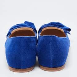 Pre Owned Prada Blue Suede Bow Ballet Flats Size 37.5