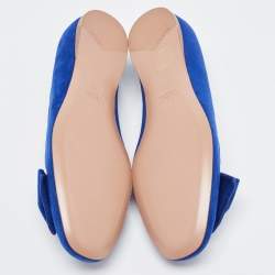 Pre Owned Prada Blue Suede Bow Ballet Flats Size 37.5