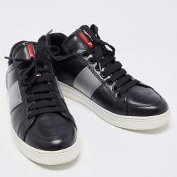 Pre Owned Prada Black Leather Low Top Sneakers Size 38