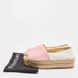 Prada Pink/White Leather Open Toe Platform Espadrilles Size 36