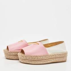 Prada Pink/White Leather Open Toe Platform Espadrilles Size 36