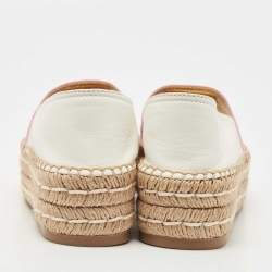 Prada Pink/White Leather Open Toe Platform Espadrilles Size 36