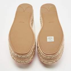 Prada Pink/White Leather Open Toe Platform Espadrilles Size 36