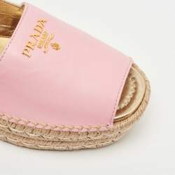 Prada Pink/White Leather Open Toe Platform Espadrilles Size 36