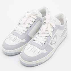 Pre Owned Prada White/Grey Leather Downtown Low-Top Sneakers Size 39