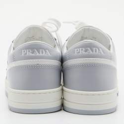 Pre Owned Prada White/Grey Leather Downtown Low-Top Sneakers Size 39