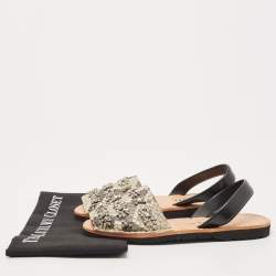 Prada Black/Grey Snakeskin Leather Crystal Embellished Slingback Flats Size 38.5