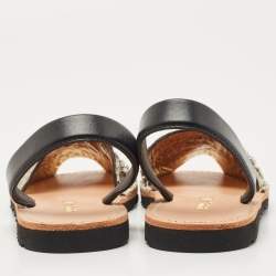 Prada Black/Grey Snakeskin Leather Crystal Embellished Slingback Flats Size 38.5