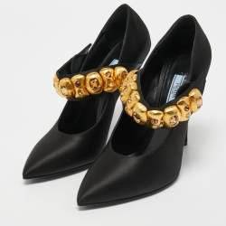 Pre Owned Prada Black Satin Crystal Embellished Pointed Toe Pumps Size 39