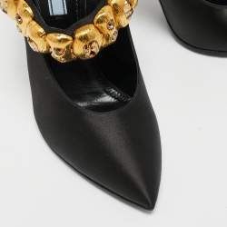 Pre Owned Prada Black Satin Crystal Embellished Pointed Toe Pumps Size 39